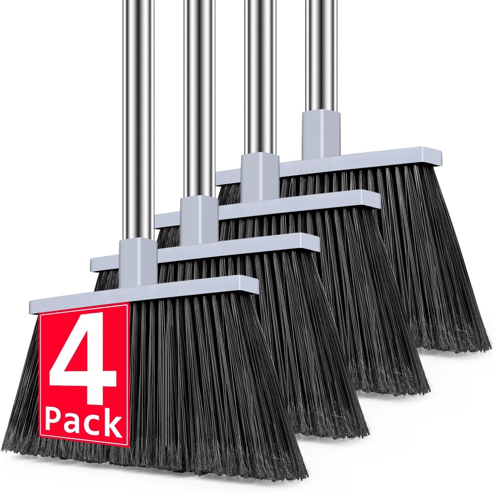PBHEPJ Broom, 4 Pack Outdoor Broom for Floor Cleaning, 58″ Long 4 pack, Gray