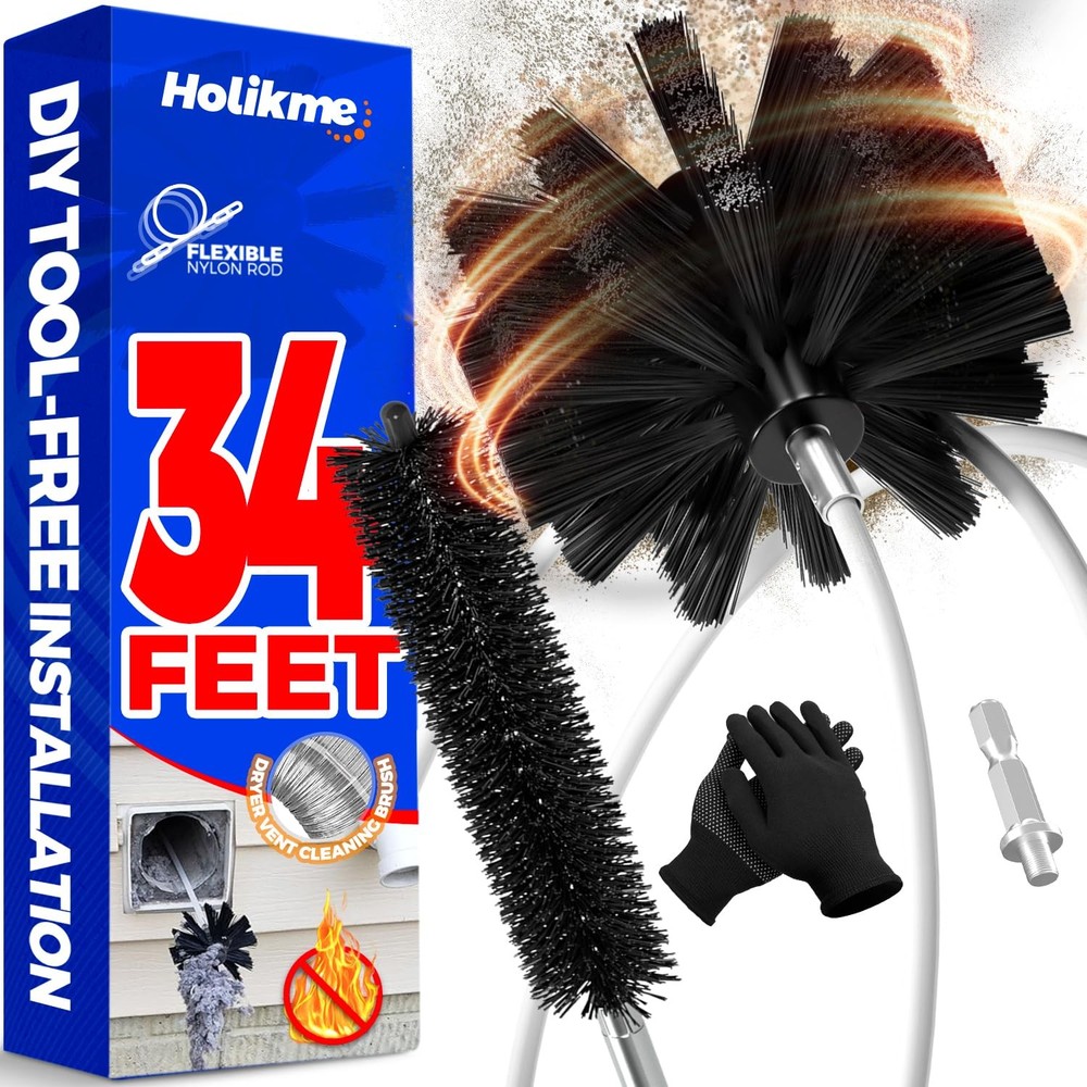 Holikme 34 Feet Dryer Vent Cleaner Kit, Flexible Lint Brush 34feet, Black