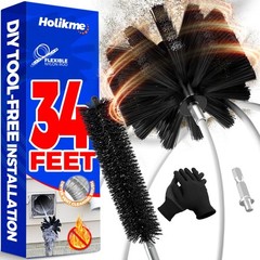 Holikme 34 Feet Dryer Vent Cleaner Kit, Flexible Lint Brush 34feet, Black