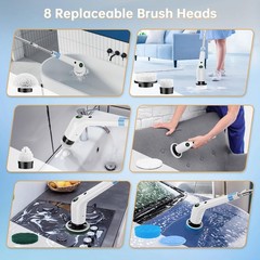 PUFTEM Electric Spin Scrubber, Cordless Shower Scrubber with 8 Scrub White