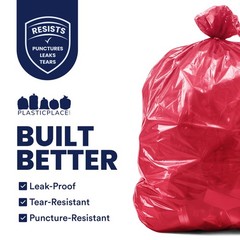 Plasticplace 55-60 Gallon Trash Bags 1.2 Mil Red Heavy Duty Garbage Can Liners