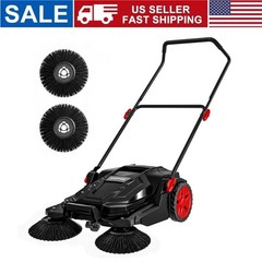 Walk-Behind Outdoor Hand Push Floor Sweeper 25.6 inch Manual Push Floor Sweeper