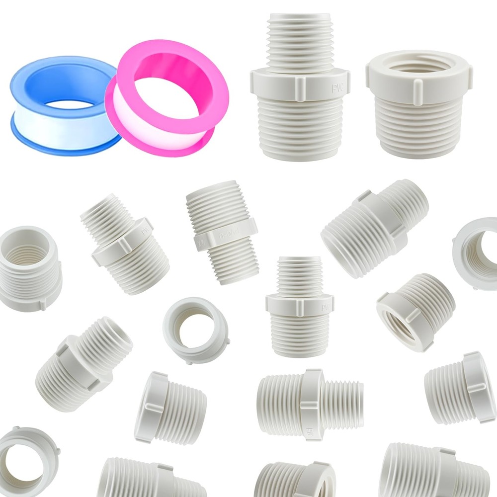 SATUY 16Pcs PVC Pipe Fittings Reducer Bushing Coupling, 1/2″ x 3/4″, White