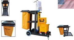 Efficient Black Cleaning Cart with 25-Gallon Waste Bag & Easy Mobility System