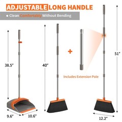 Upgraded Broom and Adjustable Length (Approx. 40–51 in.), Orange & Gray