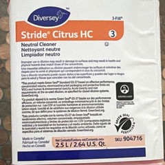 Diversey Stride Citrus HC Neutral Cleaner Multi-Surface Citrus Scent 2.5L 2pack