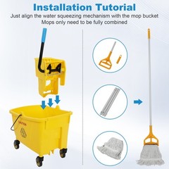 35 Quart Commercial Mop Bucket with Industrial Mop for Floor Cleaning,Yellow