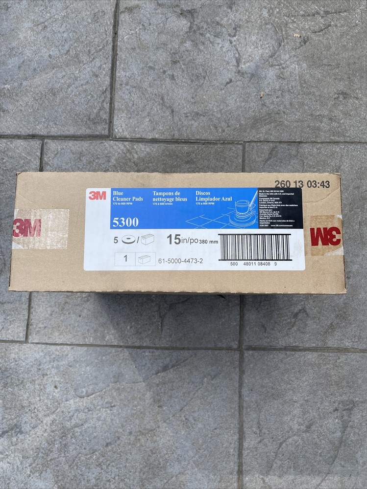 3M Blue Cleaner Pad 5300, 15″ Floor Care Pad (Case of 5), NEW, 08408