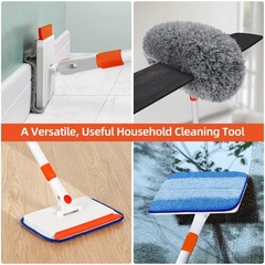 Baseboard Cleaner Tool with Handle, Extendable Long Handle 63 inches, Gray