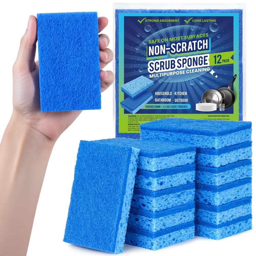 Metflavor Kitchen Sponges, 12 Count, Non-Scratch Scrub Sponge, Dual 12 Pack