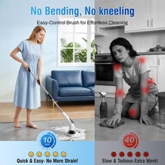 White Black Cordless Electric Spin Scrubber 43.7 Inch Cleaning Brush
