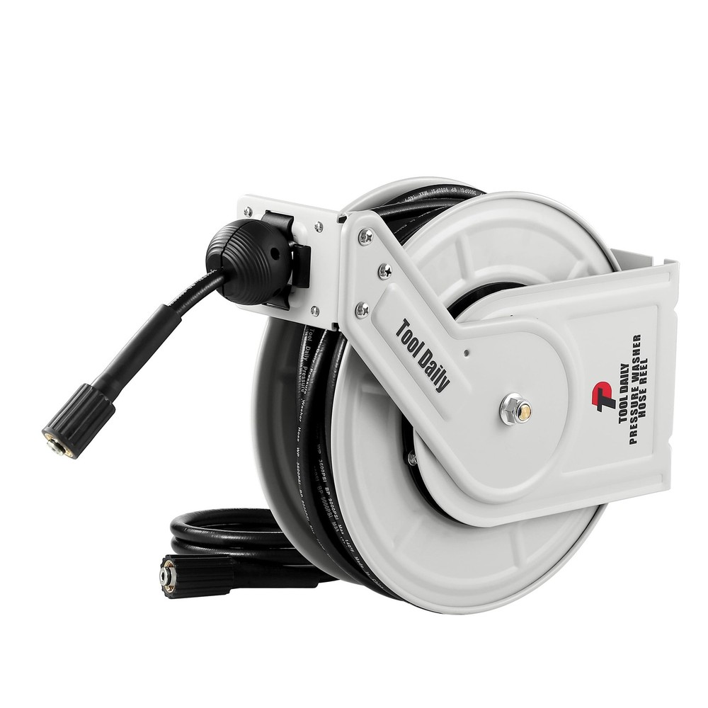 Tool Retractable Pressure Washer Hose Reel 60 FT x 60 FT, Grey, Black