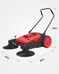 POHIR 41″ Walk-Behind Hand Push Floor Sweeper 15 Gallon Waste Container Red Kit