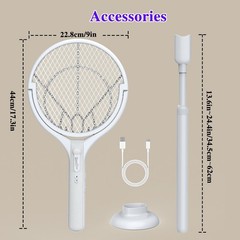 Electric Fly Swatter Racket Rechargeable Bug Zapper with Telescopic Extension，g
