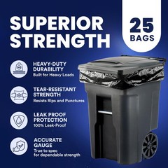Plasticplace 95-96 Gallon Garbage Can Liners 1 Count (Pack of 25), Black