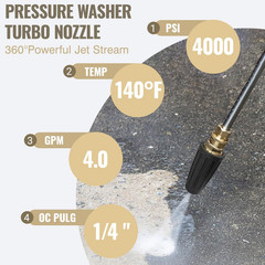 Pressure Washer Tips Turbo Nozzle 4000 PSI Max Rotating Black