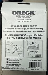 NEW Oreck HF1000 Filter, HEPA Buster B BB1000/BB1100 Series Exhaust , White OEM