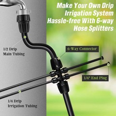 24 Pieces Drip Irrigation Parts 8 Pcs 1/2” to 1/4” and 1/4”, Black
