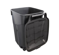Tough 45 Gallon Wheeled Heavy Duty Plastic Garbage Can, Attached Lid, Black