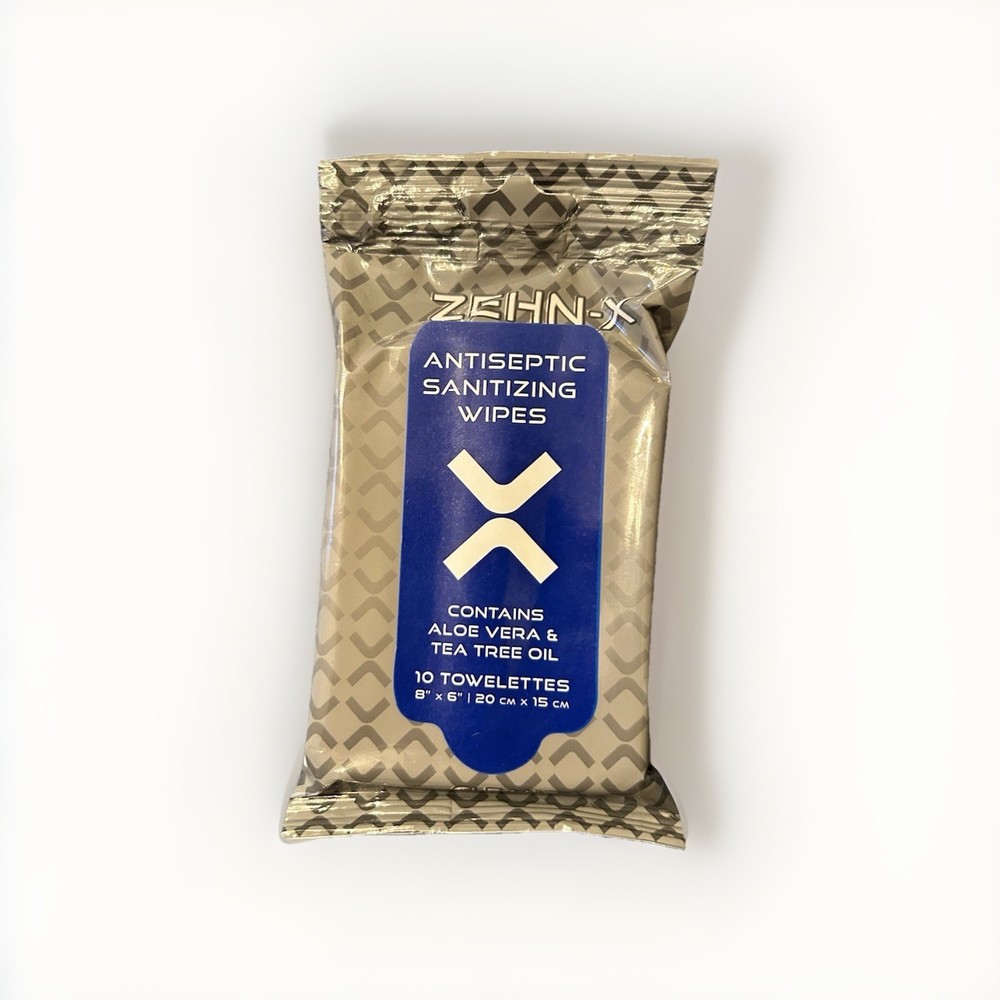 10 PACKS of 10 ZEHN-X Antiseptic Sanitizing Wipes Contains Aloe Vera