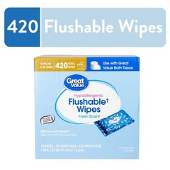 Flushable Moisturizing Cleaning Wipes 3 Pack 10 Resealable Pouches 420 Count