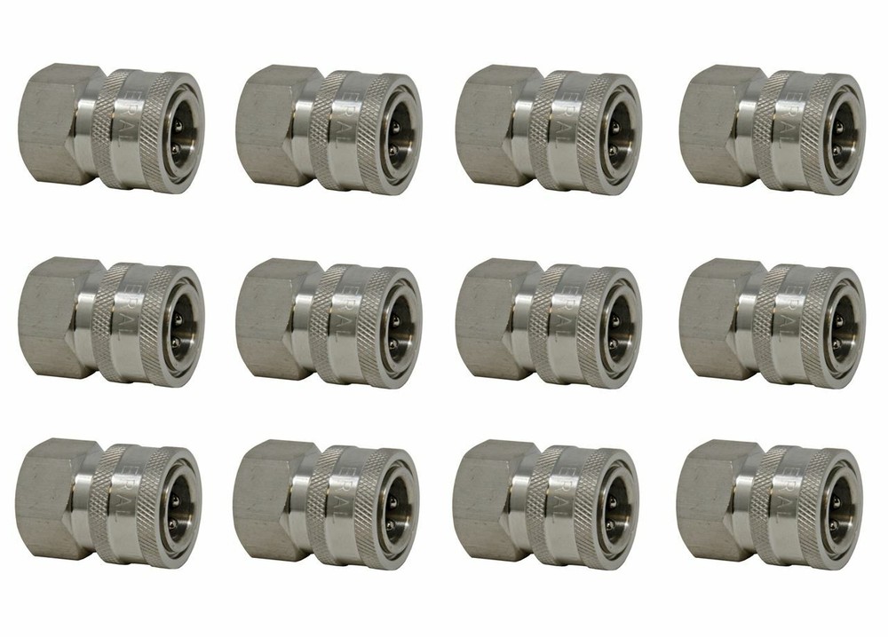 12 Pack GP Quick Disconnect Sockets, Stainless Steel 1/4 x 1/4 NPT-F 6,000 PSI