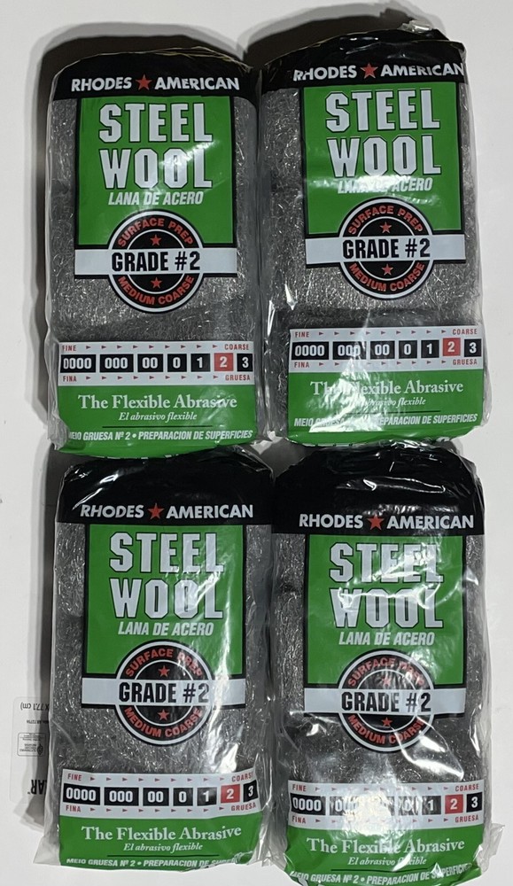 (4 Packs) Rhodes American – Steel Wool – Grade #2 – Med Coarse – 12 Pads / Pack