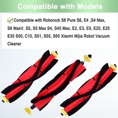 3 Pack Roborock Main Brushes Replacement Parts – 3 Pack, Red, Yellow, Black