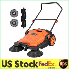 GARVEE Walk-Behind Hand Push Floor Sweeper 25.6″ Width 5 Gallon Waste Container