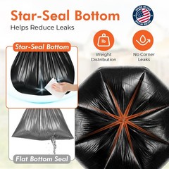 Delxo 40-45 Gallon Trash 125 Count 4048 Large Black Garbage Duty Star-Seal Can