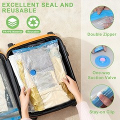 15 Pack Vacuum Seal Bags for Clothing Travel with -60000Pa USB Pump, 15 Combo