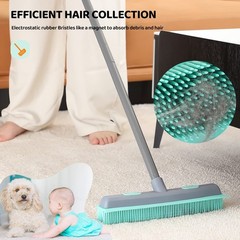 Conliwell Rubber Broom Carpet Rake for Pet Hair, Fur Iron Handle, Blue
