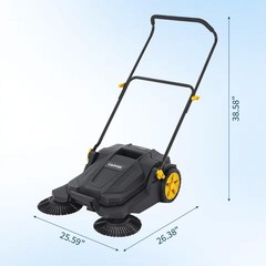 25.6″ Width Walk-behind Hand Push Floor Sweeper with 5 Gallon Waste Container