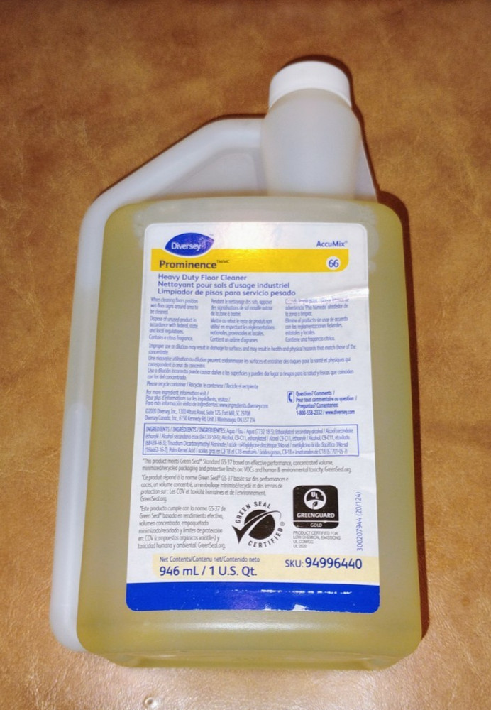 Diversey 94996440 Prominence Heavy Duty Floor Cleaner 1 qt. Citrus Yellow