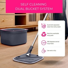 Heavy Duty Square Spin Mop for Floor Cleaning, Separate Compartment for Clean…