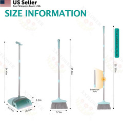 XXXFLOWER Broom and Dustpan Set with Cleaning Teeth, 55″ Long Bluish Green