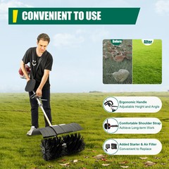 52cc Gas Power Sweeper Broom Handheld Driveway Turf Artificial Grass Snow Clean