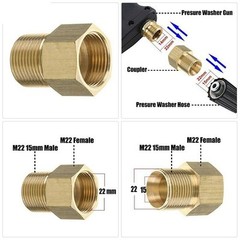 Easy to Use M22 15mm Male to M22 14mm Female Pressure Washer Brass Connector