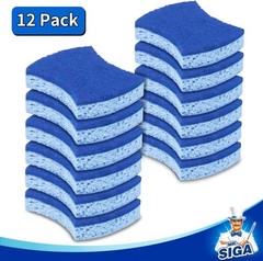 MR.SIGA 12 Pack Dual Sided Cellulose Scrub Sponge Non Scratch Kitchen Sponge