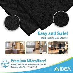 AIDEA Microfiber Cleaning Cloth Black 50PK, 11.5in.x11.5in.,