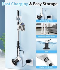 Black Electric Spin Scrubber 3 Speed Adjustable Extension Handle