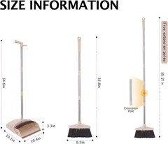 XXFLOWER Broom and Dustpan Set with Long Handle, Light Weight Medium, Beige