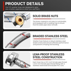 6Ft Stainless Steel Washing Machine Hose by Puxyblue for All 6ft, Silver