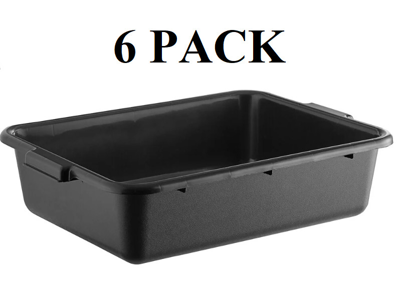 6 Pack 20″ x 15″ x 5″ Black Polypropylene Plastic Bus Tub / Bus Box