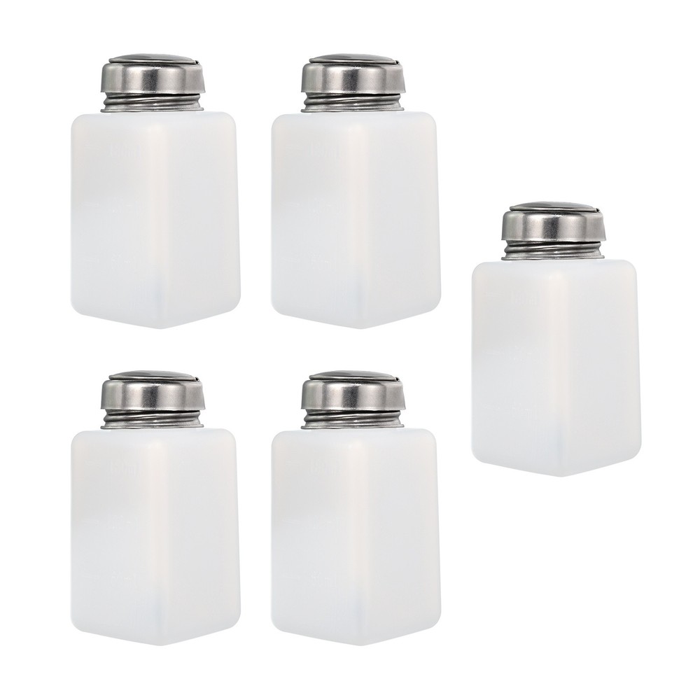 5 Pack 6 Oz/180ml Alcohol Push Down Pump Dispenser Plastic Bottle Press, White