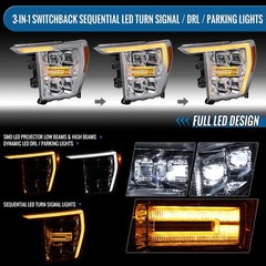 2021-2023 Ford F150 LED Quad Proj Headlights Animated Switchback Seq Turn Pair