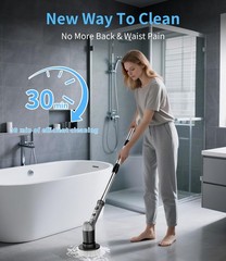 Gray Electric Spin Scrubber with 3 Speed Adjustable Extension Handle
