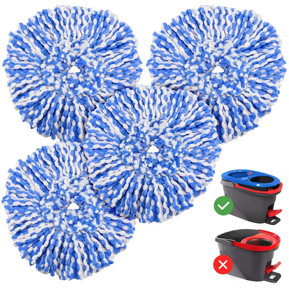 4 Pack RinseClean Spin Mop Replacement Head Refills 4 Head, Blue