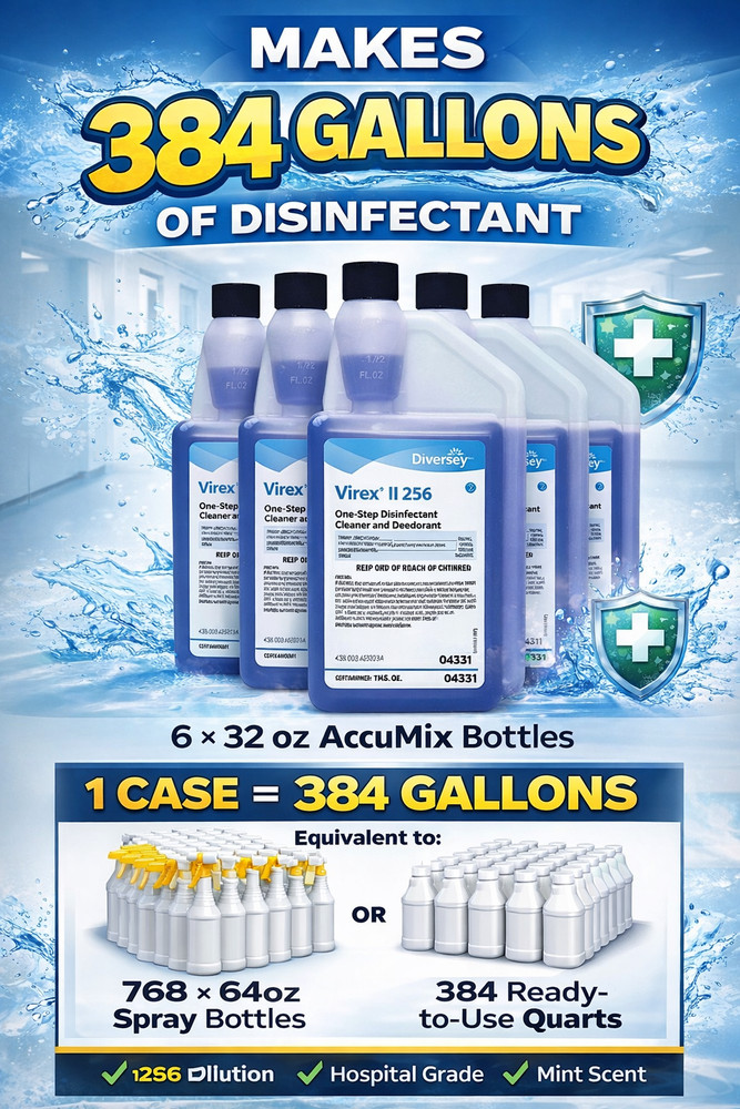 Diversey Virex II 256 Disinfectant 384 Gallons Yield Mint 32oz 6/Case