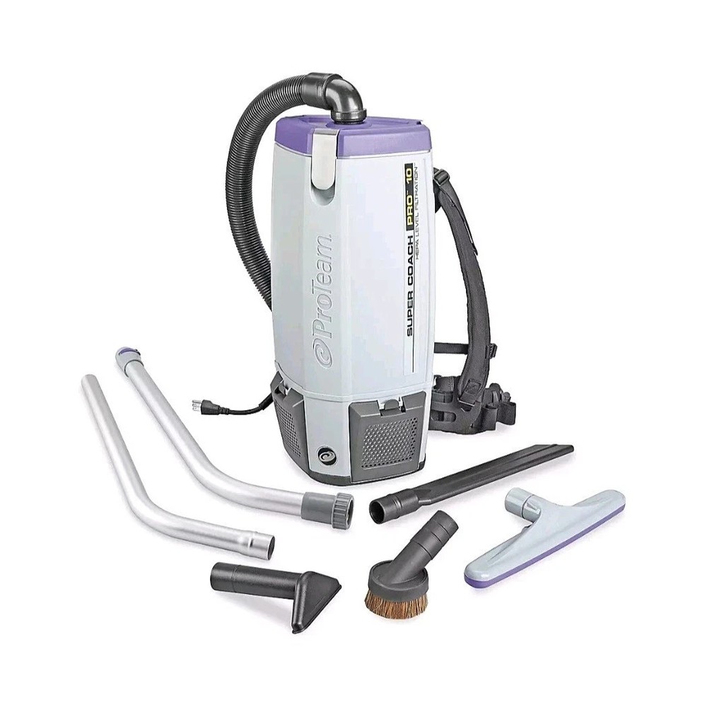 Proteam Super Coach Pro 10 Backpack Vacuum 10 qt Corded w/ Attachments Ergonomic